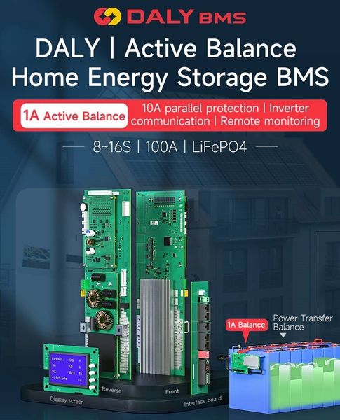 DALY SMART BMS Lifepo4 16S 48V 100A (CAN, RS485, RS232, Bluetooth, LCD) активний балансир 1A BMS-DAL-H16S-100-1A фото